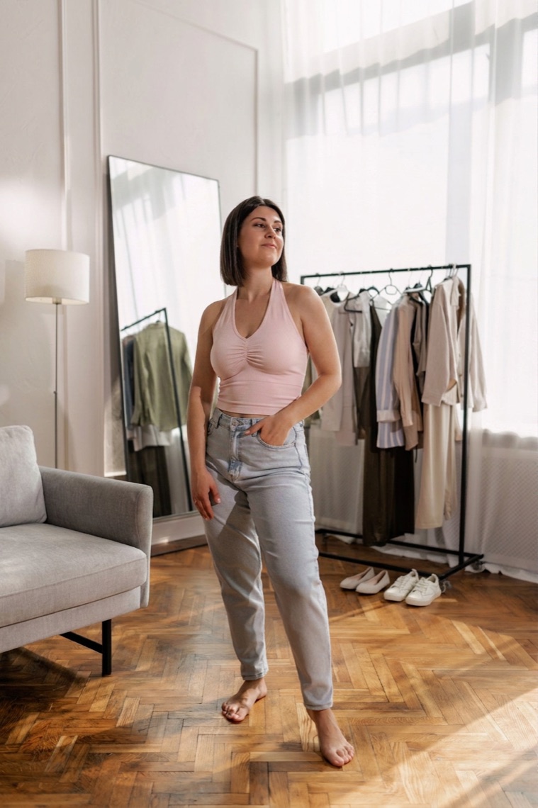 The same shopper, AI-rendered wearing the product